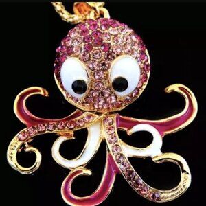 New with Tags RARE Betsey Johnson Pink Baby Octopus Brooch Neckace authentic